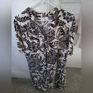 Tacera Black and Cream Floral Blouse